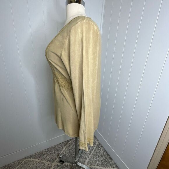 Vintage Fashion Fusion Women’s 1X Plus Tan Embroidered Peasant Tunic Top - Picture 10 of 15
